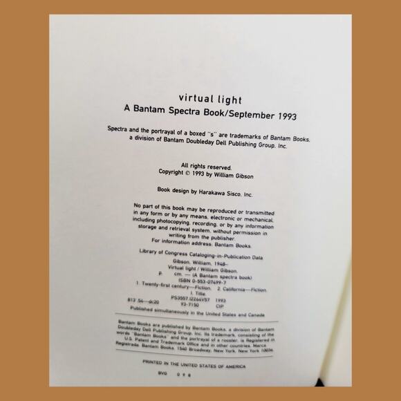 First Edition 1993 William Gibson's "Virtual Light" Hardcover Novel - Picture 4 of 6